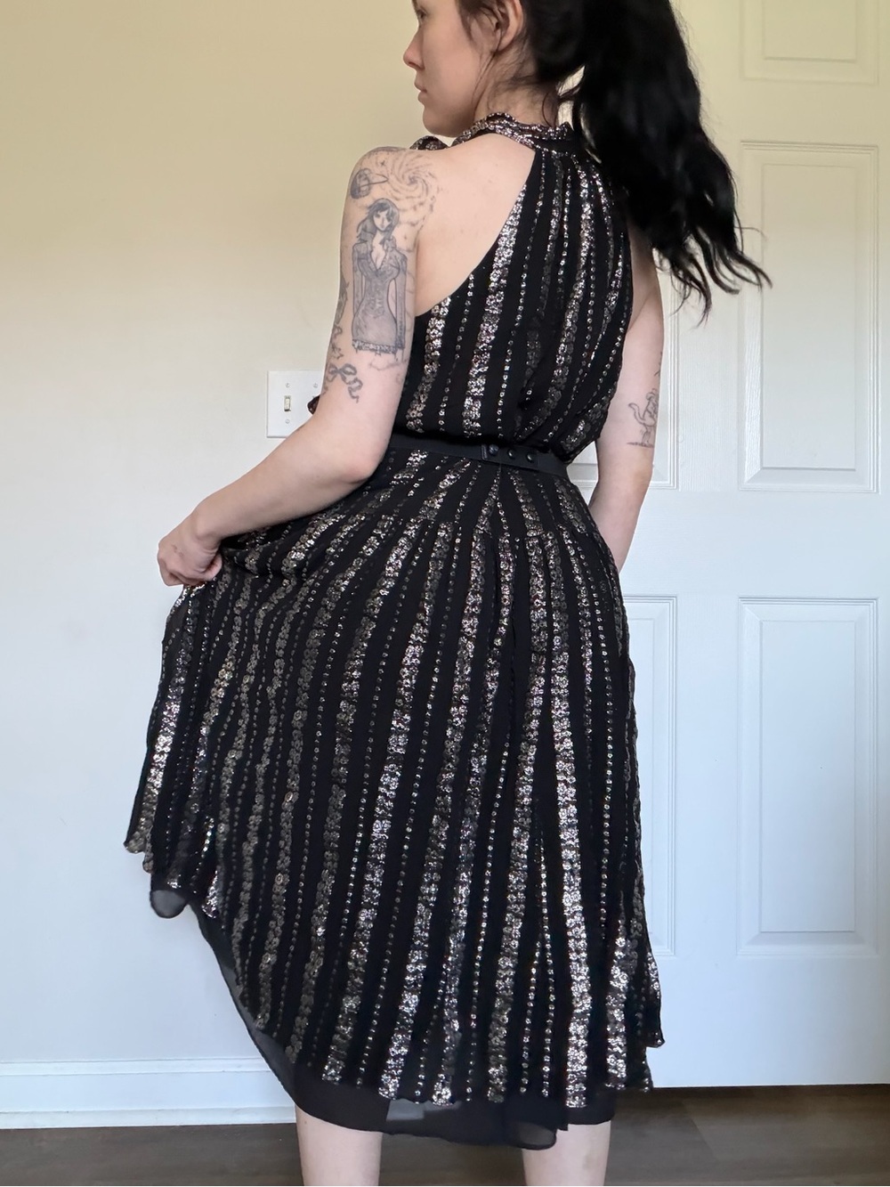 Michael Kors Black Sequin Halter midi Dress medium - Picture 4 of 6
